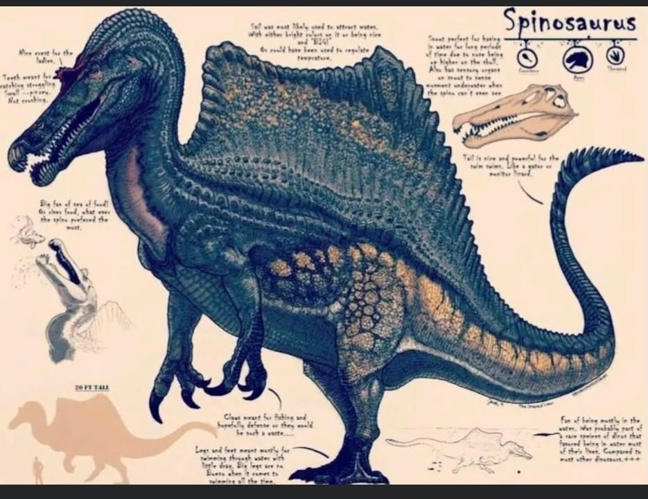 Historisk illustration af den rygsejlede dinosaur Spinosaurus